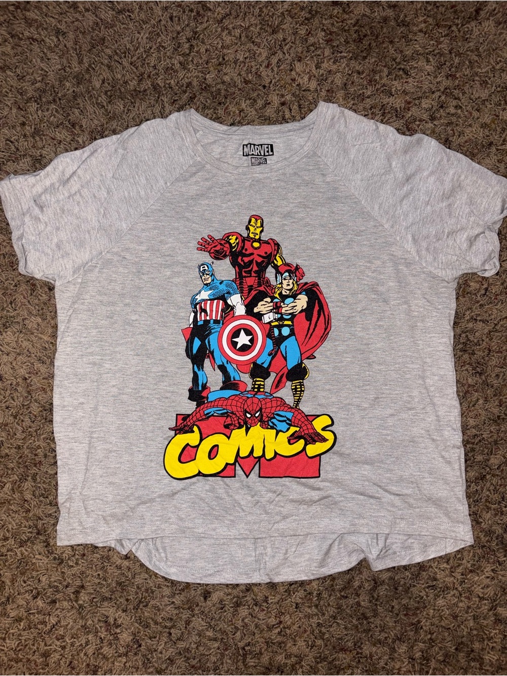 Marvel Grey Short Sleeve Tee with Classic Avengers Graphic